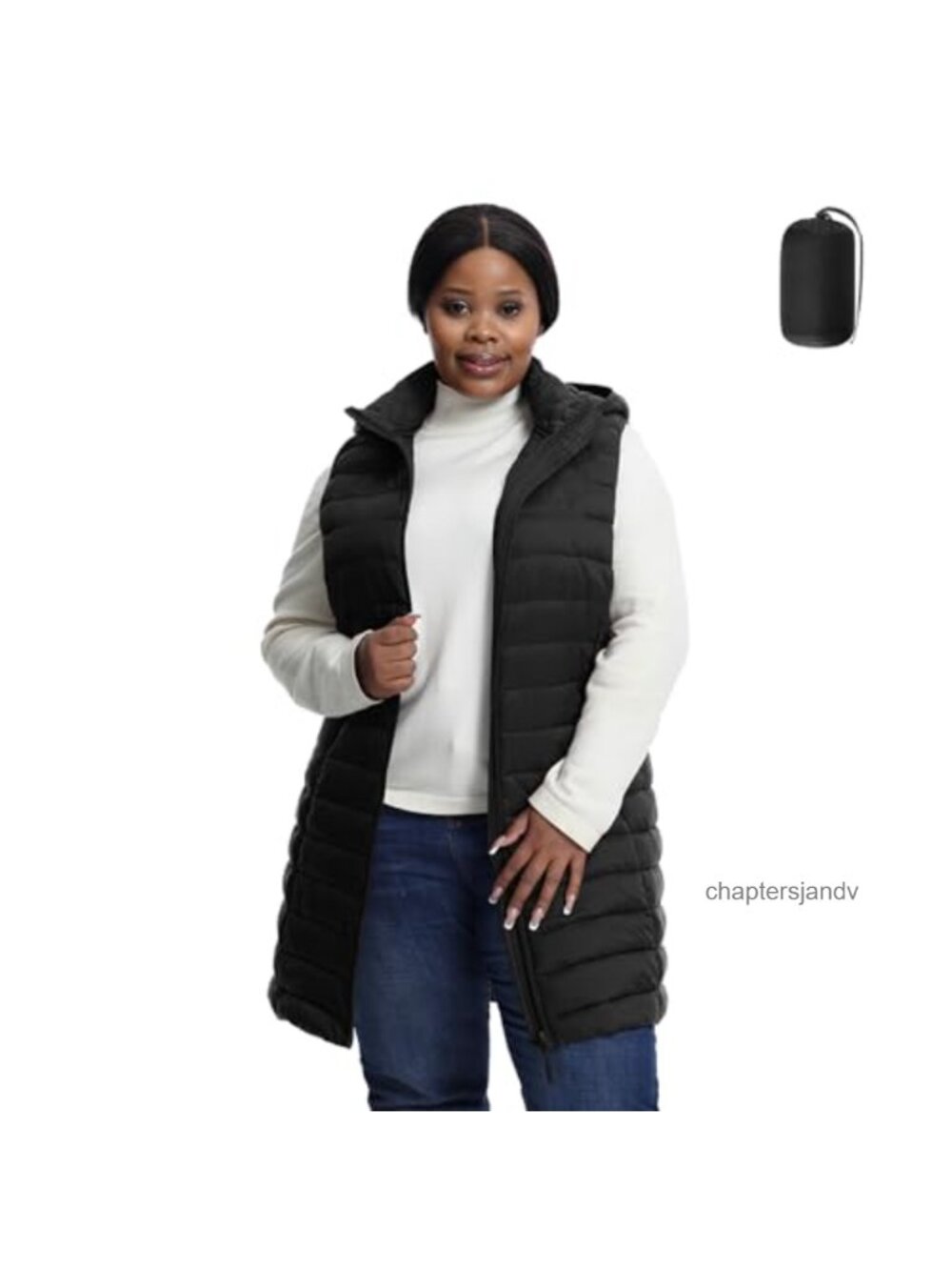 Plus Size Quilted Puffer Vest Detachable Hood Sleeveless Zip Pockets